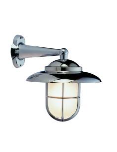Deck lamp with shade & guard, chromium plated brass, matt glass, ø210mm