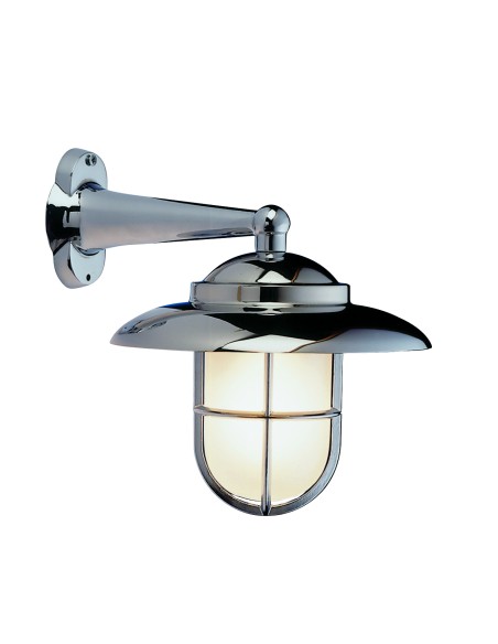 Deck lamp with shade & guard, chromium plated brass, matt glass, ø210mm