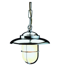 Pendant with shade, guard and ceiling plate, chromium plated brass, matt glass, ø210mm, chain approx. 50cm
