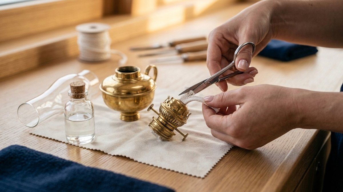 Oil lamp maintenance: wick, oil and cleaning